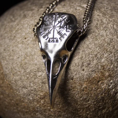 Miniatura 4 de Raven Skull Necklace with Viking Compass Vegvisir Pendant Bird Crow Odin Norse Animal Ancient Protection Amulet Talisman Nordic Goth Jewelry for Men