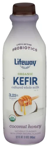 Lifeway Kéfer de leche entera orgánica, miel de coco, 32 onzas, 0.39 oz de proteína, 12 cultivos activos vivos
