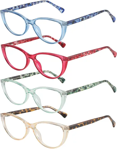 Miniatura 9 de Przene Paquete de 4 lentes de lectura con bloqueo de luz azul, lectores para mujeres y hombres con bisagra de resorte Mezcla
