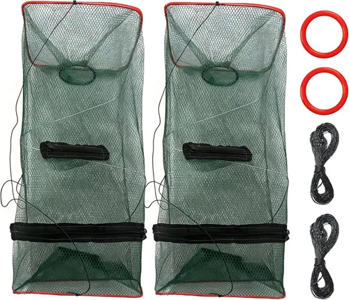 Paquete de 2 trampas de pececillos (8.8 x 18 pulgadas), trampa de cebo de pesca para peces pequeños, trampa para peces de cangrejos para peces