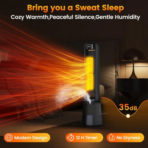 Miniatura 5 de Auertech Combo de calentador de espacio y ventilador de 35 pulgadas, calentador de torre de 1500 W con humidificador, tanque de agua de 1.75 L
