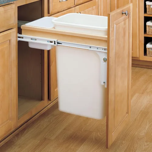 Miniatura 7 de Rev-A-Shelf Botes de basura de cocina de 50 cuartos de galón de montaje superior para gabinete de altura completa, toboganes de extensión completa
