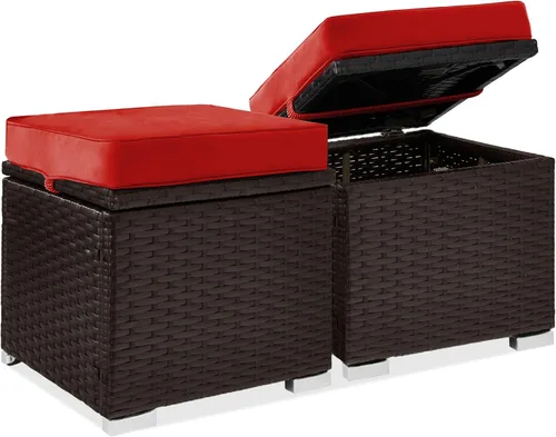Miniatura 10 de Best Choice Products - Juego de 2 otomanos de mimbre, muebles multiusos para exteriores para patio, patio trasero, asientos adicionales, reposapiés