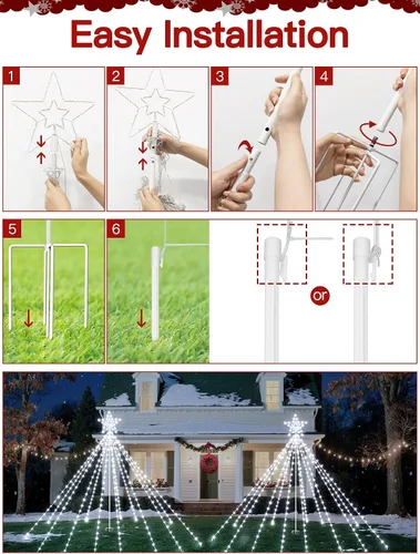 Miniatura 7 de Luces de árbol de Navidad para exteriores, 340 luces LED de decoración de Navidad con estrella superior, luz de Navidad impermeable IP67 con 16