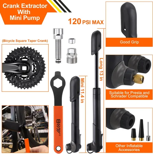Miniatura 5 de Bolsa de reparación de bicicletas con bomba de neumáticos, kit de herramientas portátil para viajes de campamento, parches sin pegamento, artículos