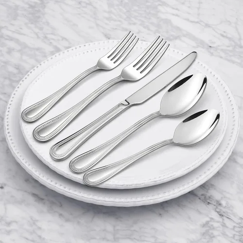 Miniatura 4 de Juego de 40 piezas de cubiertos de acero inoxidable HaWare, servicio para 8, vajilla con borde perlado, incluye cuchillo/tenedor/cuchara, utensilios