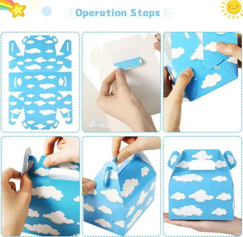 Miniatura 6 de Tinlade Cajas de golosinas de cielo azul con nubes blancas, bolsa de dulces a dos aguas de dibujos animados, suministros de fiesta temática