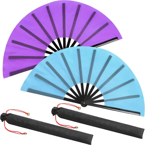 Miniatura 17 de Maitys Paquete de 2 ventiladores de mano plegables grandes de 13 pulgadas, ventiladores chinos de mano grandes para baile de línea, Tai Chi