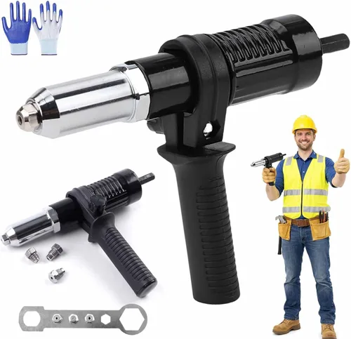 Kit adaptador profesional de pistola de remache eléctrica, adaptador de pistola remachadora eléctrica inalámbrica con mango de plástico extraíble, 4