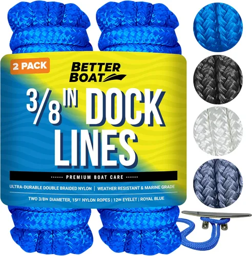Miniatura 14 de Líneas de muelle para barcos de 1/2 pulgada x 25 pies, paquete de 2 cuerdas de nailon trenzado doble con bucle de 12 pulgadas, línea de amarre