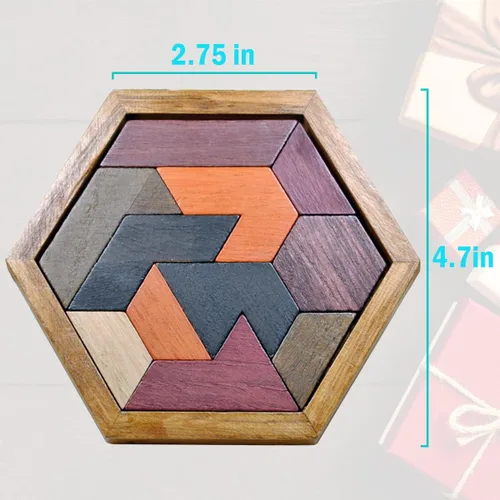 Miniatura 4 de KINGOU Rompecabezas de madera hexagonal Tangram para niños y adultos, rompecabezas de madera para niños y adultos, juegos de rompecabezas