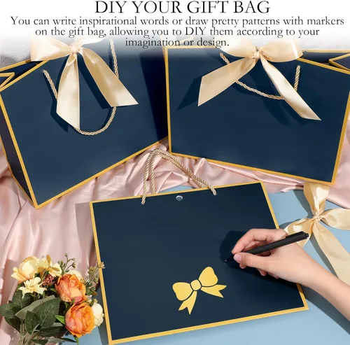 Miniatura 3 de Silkfly Bolsas de regalo de agradecimiento con asa de 12 x 10 x 4 pulgadas, elegante bolsa de regalo de bienvenida con lazo para boda, graduación