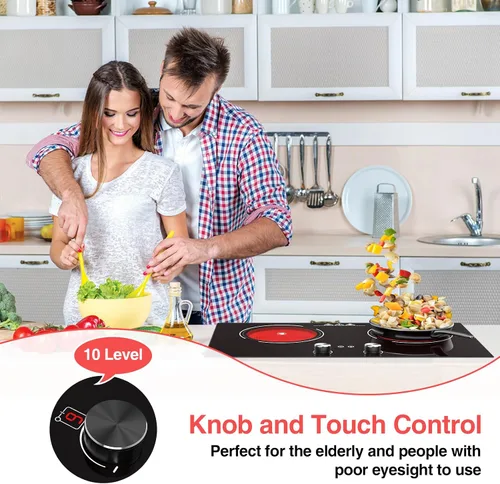 Miniatura 5 de Placa de cocina eléctrica de 2400 W: estufa eléctrica de 24" de 2 quemadores, placa caliente de doble quemador, GTKZW control de perilla para Placa