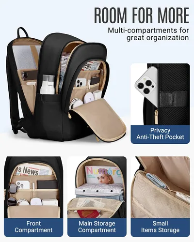 Miniatura 6 de Mochila para laptop LIGHT FLIGHT, mochila para laptop para mujeres, mochila de viaje para laptop, mochila grande para la escuela universitaria, Negro