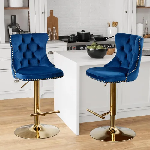 Miniatura 8 de Aoowow Juego de 2 taburetes de bar giratorios, taburetes de bar ajustables con respaldo de terciopelo copetudo, sillas de bar modernas tapizadas