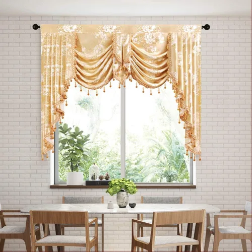 Miniatura 19 de ELKCA - Cenefa de cascada de tejido jacquard para dormitorio, cenefa de cortina de lujo para sala de estar