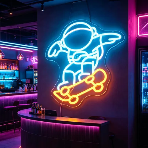 Miniatura 2 de Astronaut Skateboarding" Space Adventure Light - Arte de pared LED genial y que desafía la gravedad para sala de juegos, dormitorio, decoración