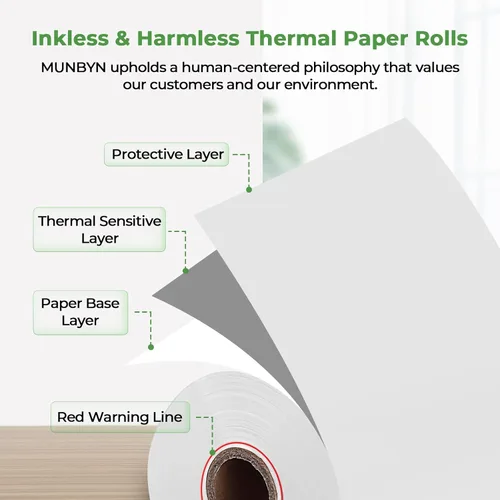 Miniatura 4 de MUNBYN Papel térmico para recibos de 2 1/4" x 85' (10 rollos) Rollos de papel para caja registradora Compatible con la mayoría de terminales