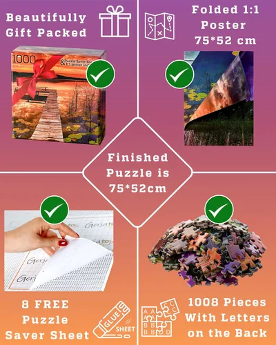 Miniatura 6 de Rompecabezas para adultos de 1000 piezas – Regalo ideal para seres queridos, caja lista para regalar, letras en la parte posterior, 8 hojas Puesta