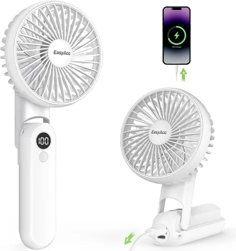 Miniatura 10 de EasyAcc Ventilador de mano 3 en 1, mini ventilador de mano de 5000 mAh [ultra silencioso potente] -5 velocidades/alimentación de respaldo/luz