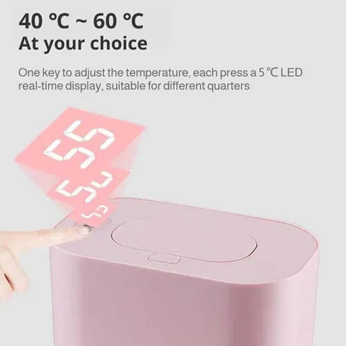 Miniatura 8 de Calentador de toallitas para bebés, dispensador portátil de gran capacidad con pantalla LED, soporte ajustable para toallitas húmedas para bebés