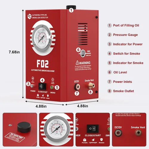 Miniatura 6 de Máquina de Humo Automotriz con Medidor de Presión, Detector de Fugas de Humo EVAP F02 para Coche y Todos los Vehículos de 12V CC en Vacío, Sistema