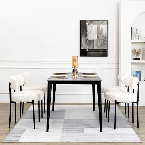 Miniatura 11 de DYHOME - Juego de 2 sillas de comedor de bouclé negro, sillas de cocina modernas de mediados de siglo con respaldo curvo y patas de metal, sillas
