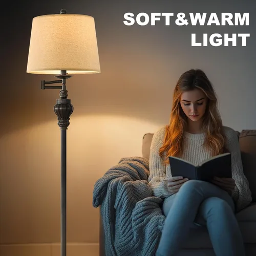 Miniatura 6 de G-SAFAVA Lámpara de pie vintage de 61 pulgadas con brazo oscilante ajustable de 350°, lámpara de pie para dormitorio, sala de estar, mesita