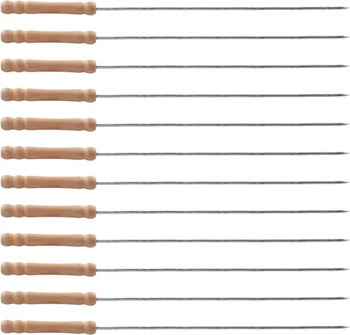 Miniatura 8 de Utoolmart Pinchos de barbacoa de acero inoxidable, palitos reutilizables para barbacoa, mango de madera para barbacoa, camping, utensilios