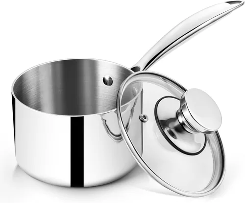 Miniatura 10 de P&P CHEF Olla y cacerola de tres capas de 1 cuarto de galón, sartén de acero inoxidable con tapa, olla de inducción de cocina, utensilios de cocina