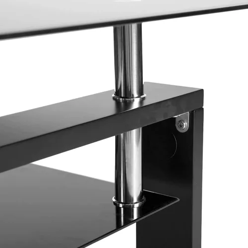 Miniatura 5 de Mesa de centro rectangular de vidrio, mesa de centro lateral de patas de madera de ingeniería moderna con estante inferior, mesa de centro de vidrio