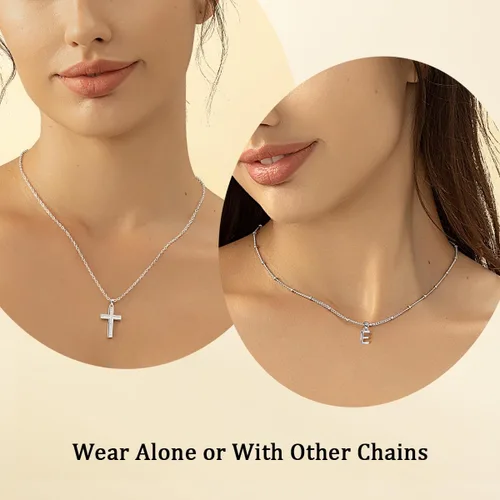 Miniatura 3 de ZENI Delicados collares de cruz para mujer, chapado en oro de 14 quilates, cadena en capas con dije de inicial, circonita cúbica, cruz de fe