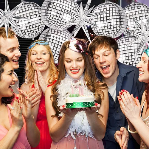 Miniatura 5 de 8 globos plateados de 22 pulgadas, globos de aluminio grandes 4D con estrella metálica para discoteca de los años 70, fiesta de cumpleaños, Plata 8
