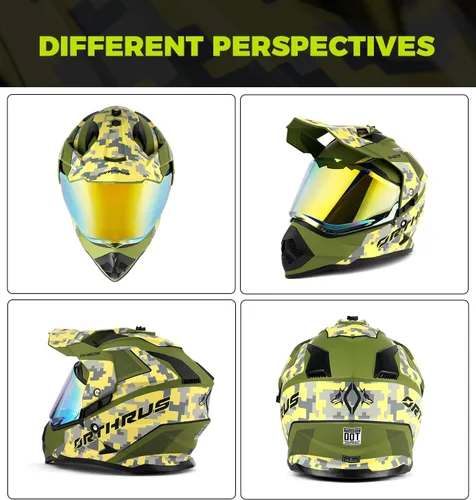 Miniatura 2 de Orthrus Casco de motocicleta Dual Sport Adventure certificado por DOT para adultos, doble visera y ranura de intercomunicador, ATV UTV Dirt Bike