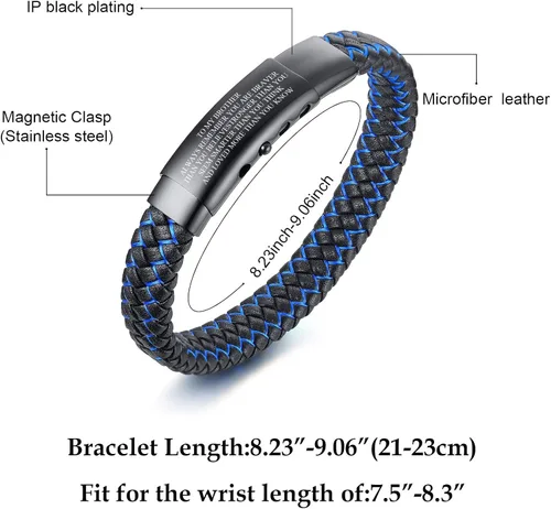 Miniatura 6 de VNOX - Brazalete ajustable de cuero trenzado azul hecho a mano con mantra inspirador para hombre, pulsera de estímulo, regalo motivacional