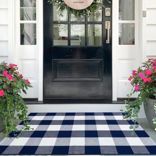 IOHOUZE - Alfombra a cuadros tipo Buffalo 27.5" X 43", tapetes para puerta delantera, alfombras lavables para decoración de la puerta frontal, Azul