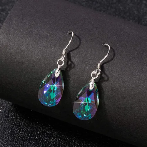 Miniatura 13 de Aretes colgantes de cristal austriaco con forma de lágrima para mujer, joyería hipoalergénica de plata de ley 925