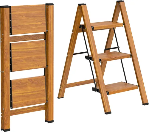 Miniatura 22 de HBTower Escalera de escalón, taburete plegable, taburete portátil de acero resistente para adultos con pedales anchos antideslizantes para el hogar