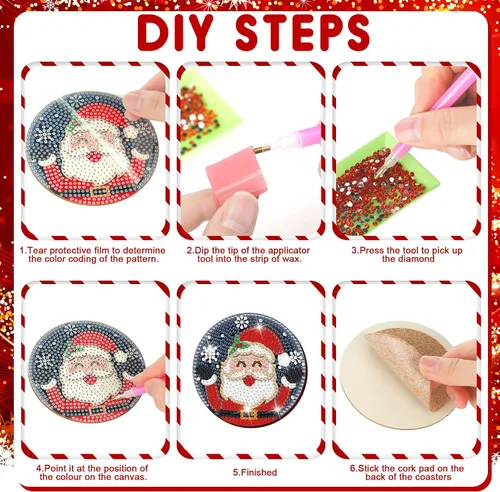 Miniatura 3 de 12 Piezas Kits de Posavasos de Pintura de Diamantes de Navidad con Soporte Arte de Diamantes Posavasos de Navidad para Adultos Suministros de Arte