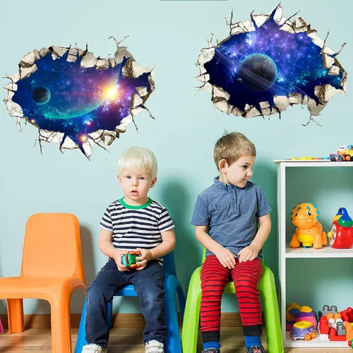 Miniatura 4 de SUPERDANT 3 calcomanías 3D para decoración de pared, espacio roto, galaxia, planeta, murales de pared, papel tapiz de vinilo para decoración