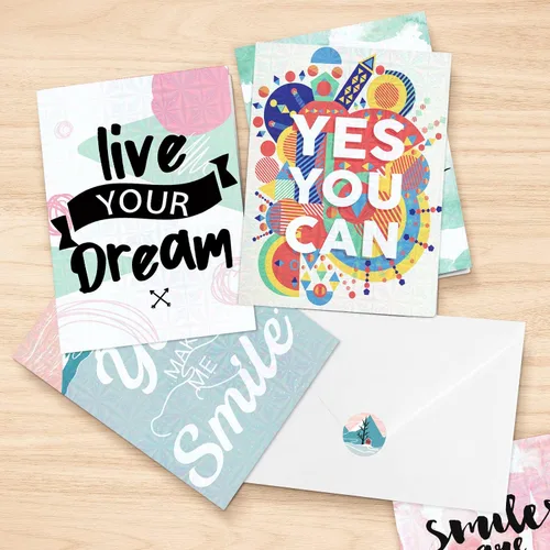Miniatura 3 de Deeplay Tarjetas de felicitación motivacionales, 24 paquetes de tarjetas holográficas inspiradoras con citas, tarjetas de mejoramiento