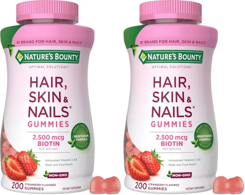 Nature's Bounty Optimal Solutions - Gomitas de pectina para cabello, piel y uñas, 2500 mcg de biotina por porción, gomitas que no se pegan, fórmula