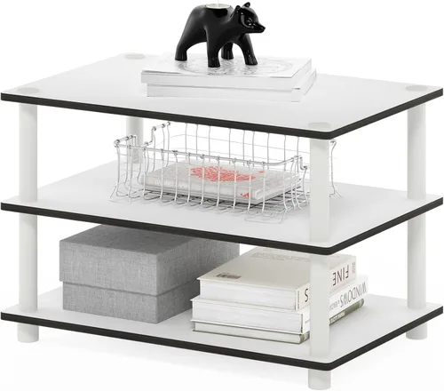 Miniatura 8 de Furinno Turn-N-Tube Soporte de TV, centro de entretenimiento de esquina de 3 niveles con estantes abiertos, consola de TV sin herramientas para TV