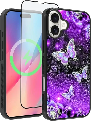 Miniatura 17 de OOK Funda Magnética para iPhone 15 Plus Diseño de Nebulosa Espacial de Flores Morado Profundo [Compatible con MagSafe] PC Duro + TPU Suave