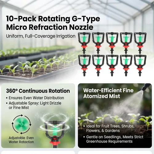 10 cabezales de pulverización de riego por goteo, rociadores de riego refractivo micro rotativo de 360°, rociadores de riego agrícola, goteros de