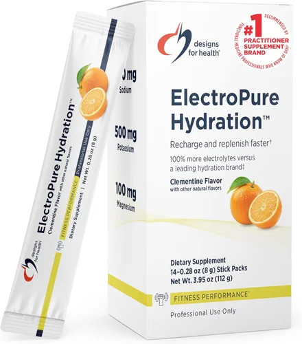 Designs for Health ElectroPure - Paquetes de hidratación, sabor a clementina, electrolitos en polvo con vitamina C, magnesio, zinc y potasio, con