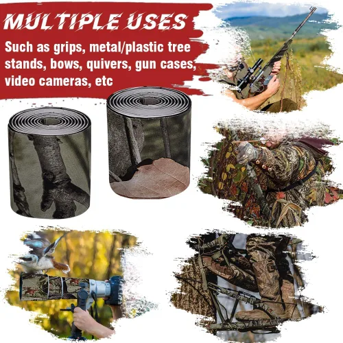 Miniatura 6 de Cinta silenciadora de camuflaje, 2 rollos de cinta autoadhesiva silenciadora de tela protectora para silenciar accesorios de caza de metal