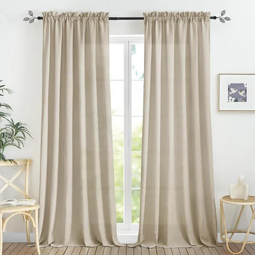 Miniatura 15 de RYB HOME - Cortinas de lino natural de 36 pulgadas de largo, juego de 2 paneles - Cortinas tejidas de lino suaves y transpirables, cortinas ligeras