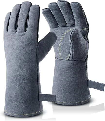 Miniatura 11 de OZERO Guantes de soldadura resistentes al calor 932°F de cuero de vaca de 16 pulgadas, manga larga y forro aislante, guantes de barbacoa