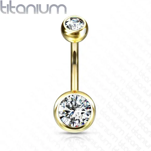 Miniatura 2 de FIFTH CUE 14G G23 - Piercing para el ombligo de titanio sólido con doble gema, de bola